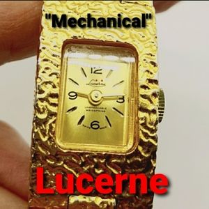🔴 Lucerne Watch, 1960's w/Faux Tiger Eye